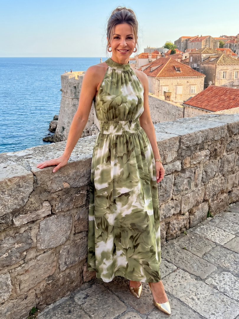 Olivia™ Samlet Talje Abstrakt Print Midi Kjole