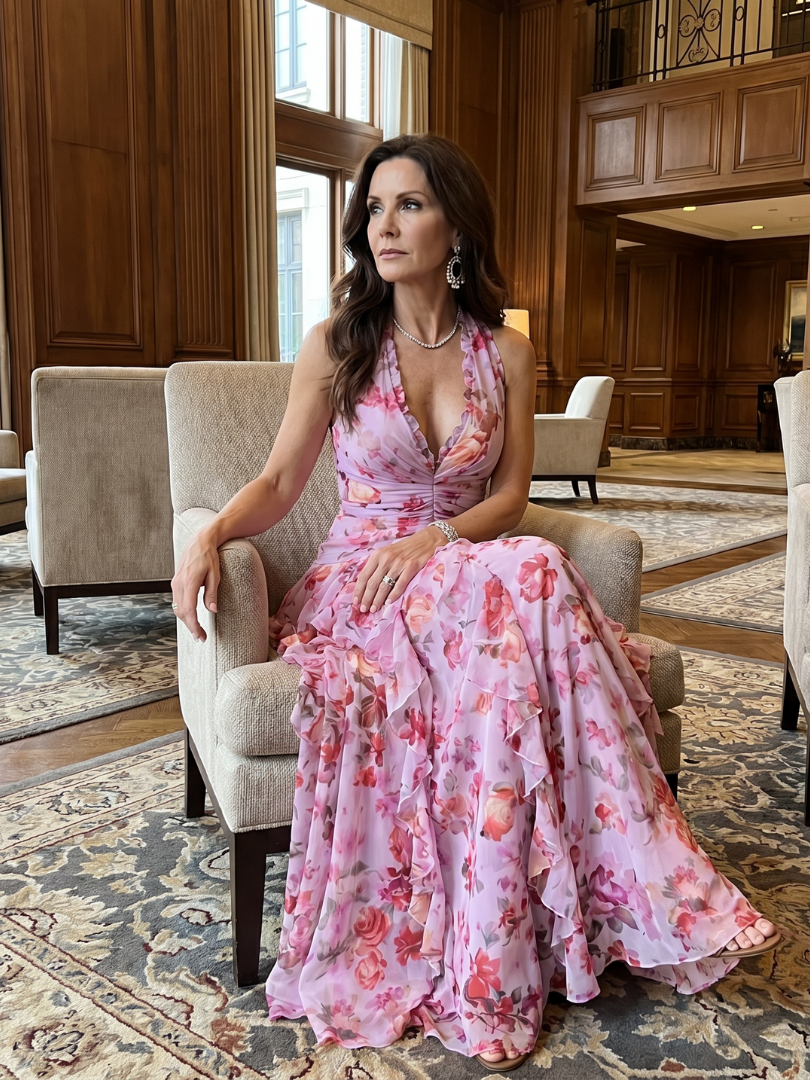 Nori™ Halterneck Rynkad Bodice Blommig Maxi Klänning