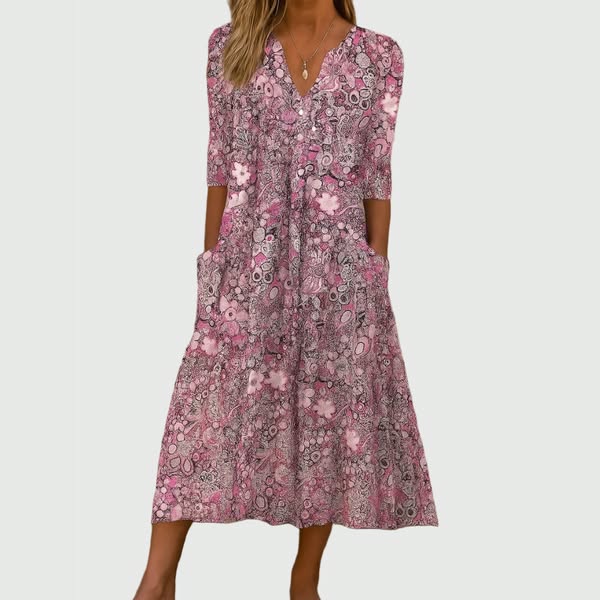 Evelyn | Elegant Midi Klänning Med Fickor