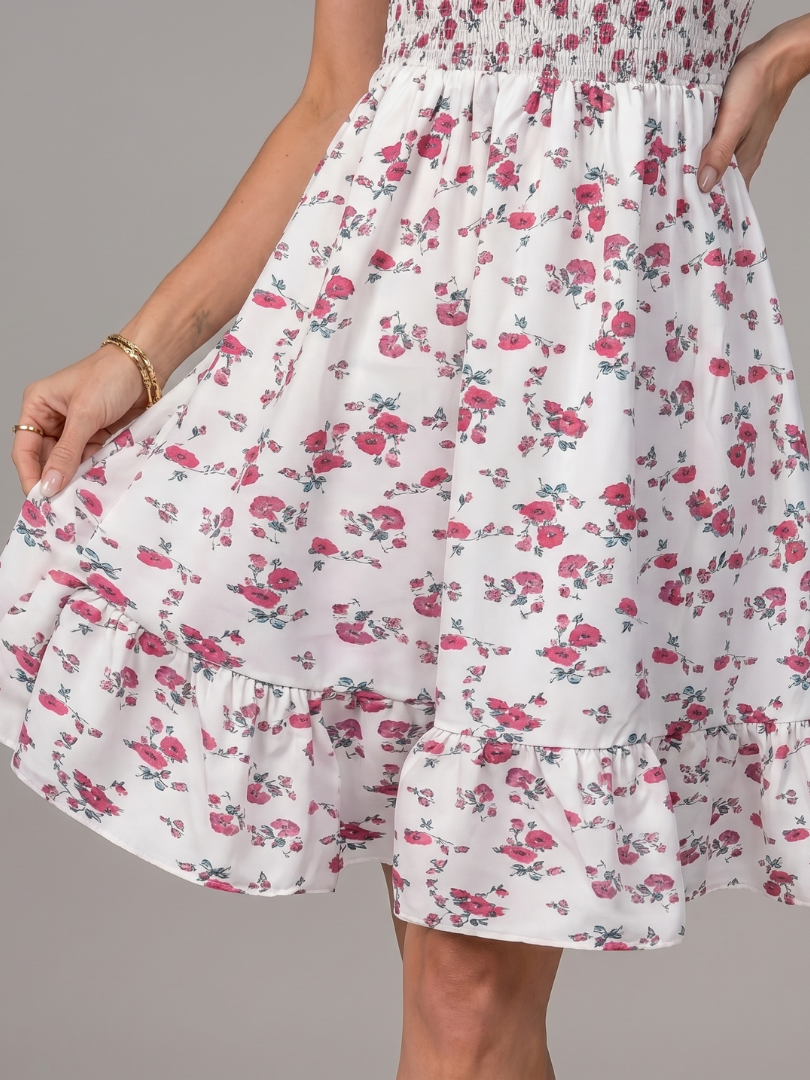 Rosabelle | Spaghetti Strop Blomsterprint Knælang Kjole
