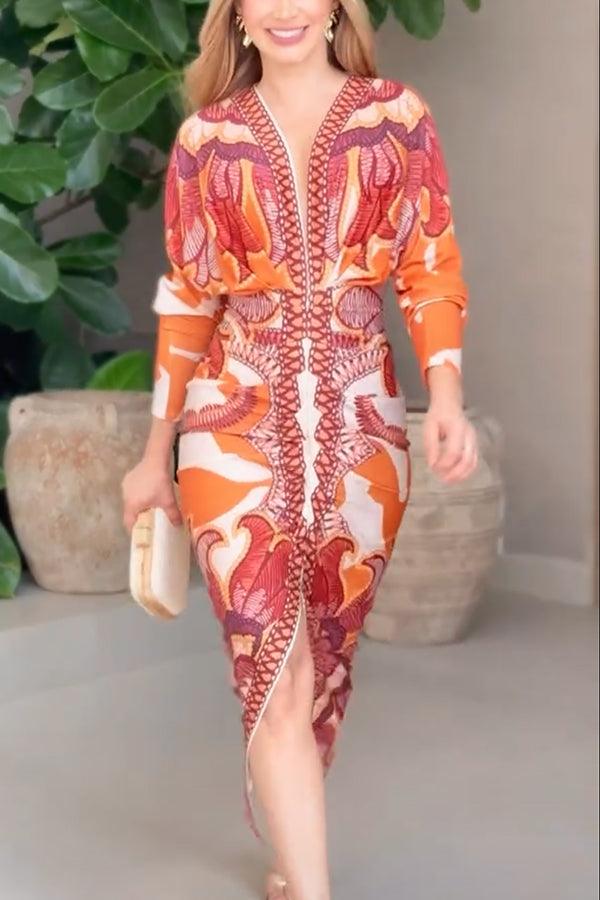 Eva | Sun Escape Unik Print Dolman Midi Kjole