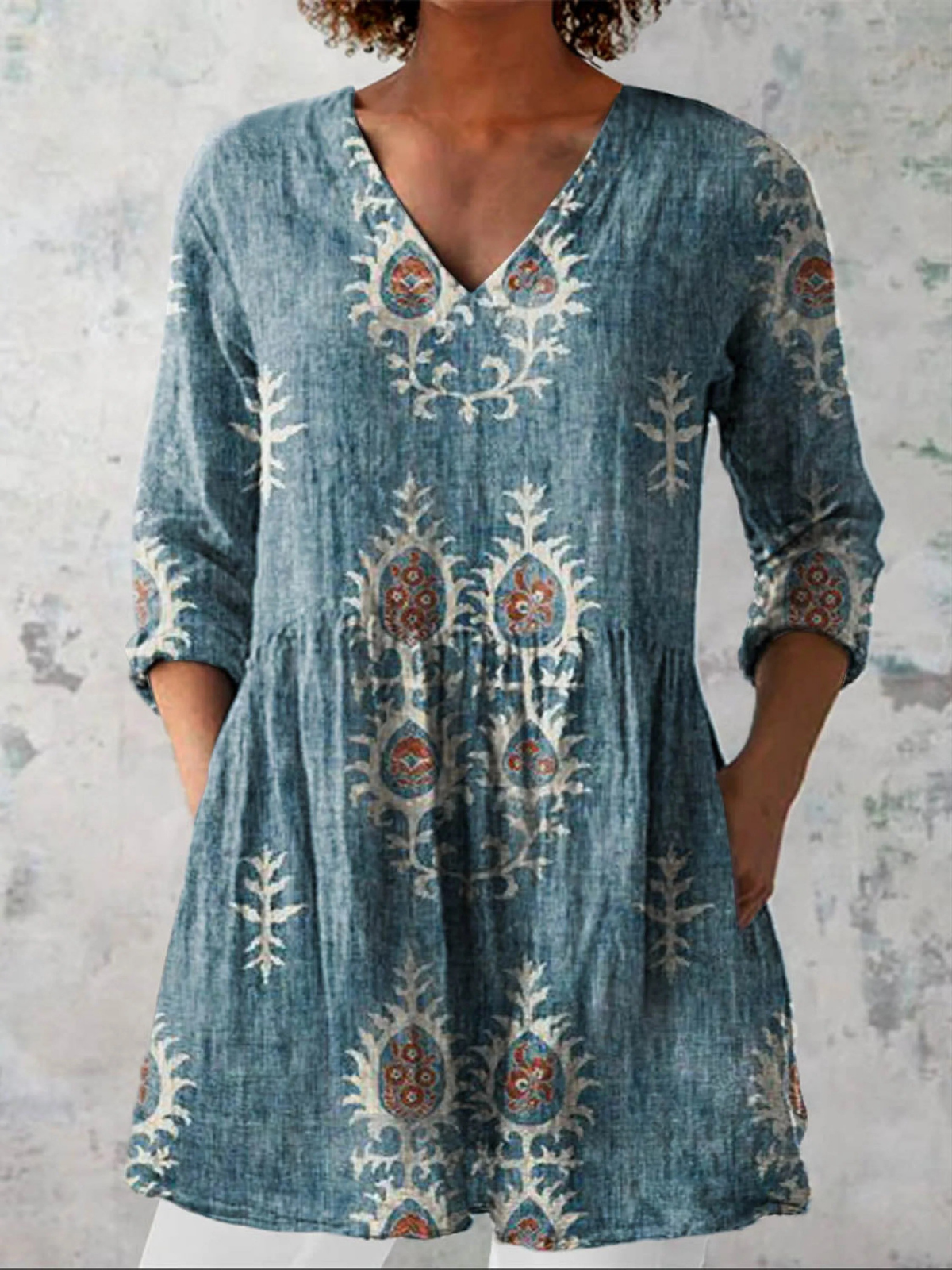 Elise | Lång Blus med V-Uringning
