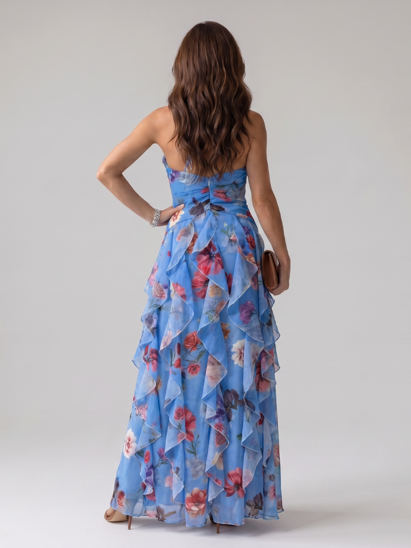 Nori™ Halterneck Rynkad Bodice Blommig Maxi Klänning