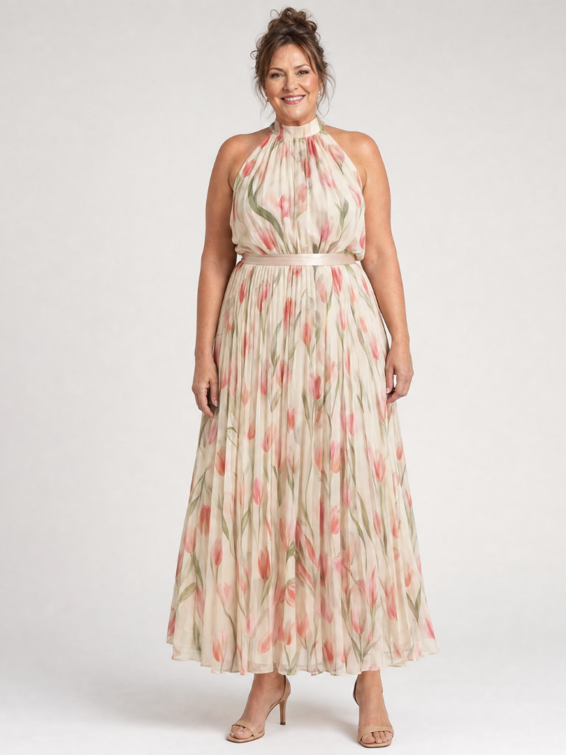 Aurelle™ Halterneck Blomster Midi Klänning