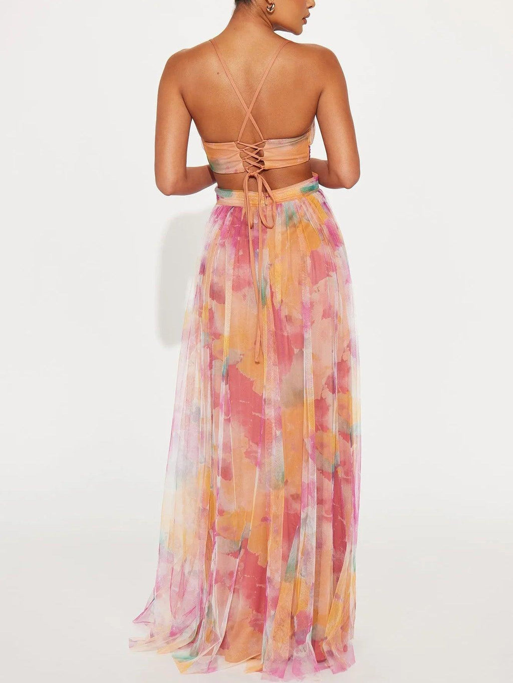 Karen | Malet Blomsterprint V-Hals Maxi Kjole