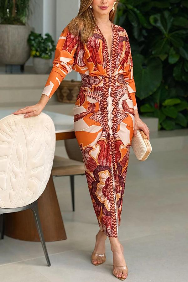 Eva | Sun Escape Unik Print Dolman Midi Kjole