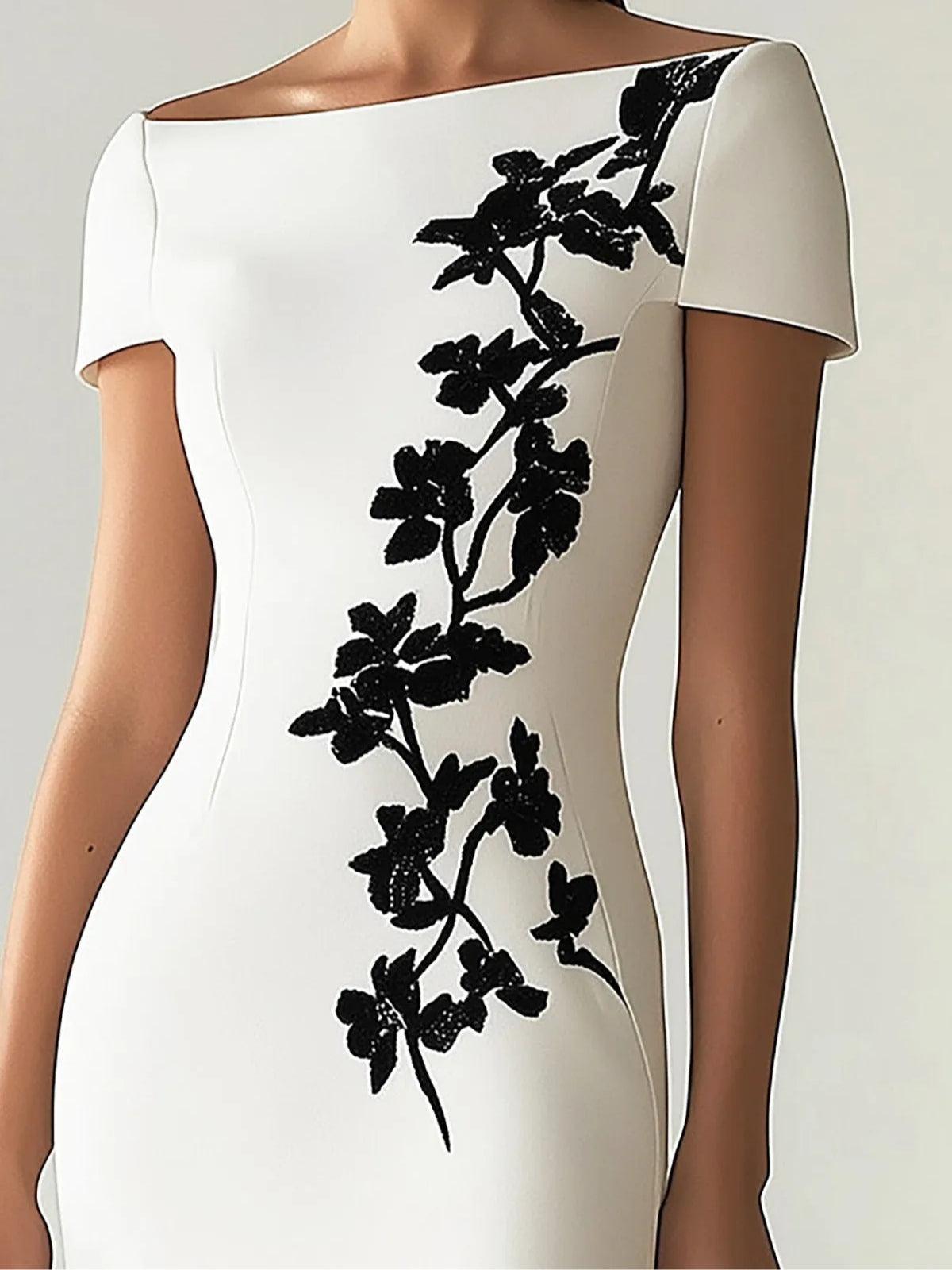 Audrey | Chic Blomsterprint Bådudskæring Midi Kjole Outfit