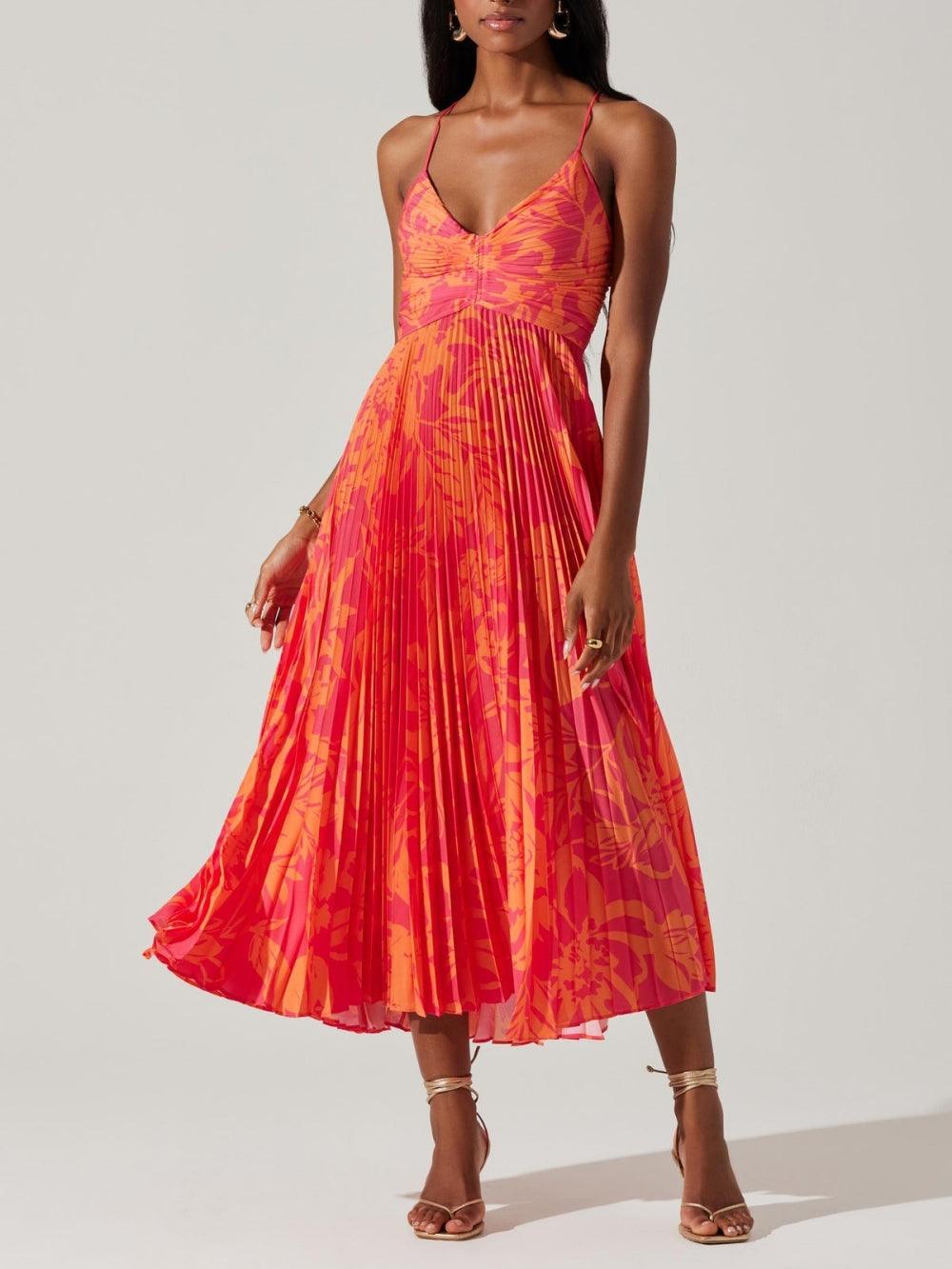 Heather | Kyst Chic Elegant Blomsterprint Plisseret Midi Kjole Kollektion