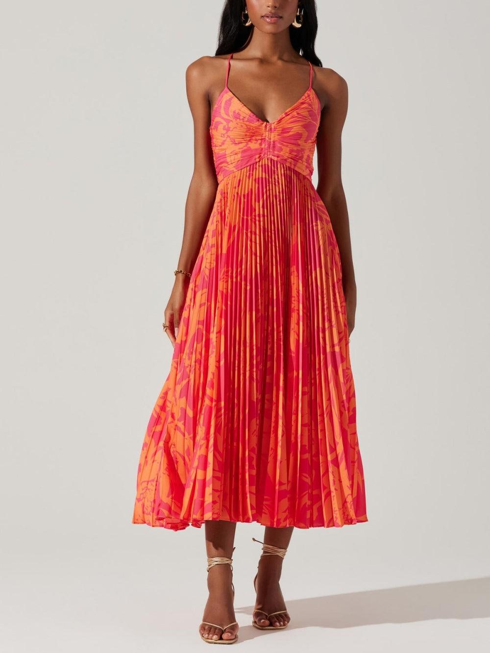 Heather | Kyst Chic Elegant Blomsterprint Plisseret Midi Kjole Kollektion