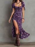Wendy | Boho Floral Puff-Sleeve Midi Kjole