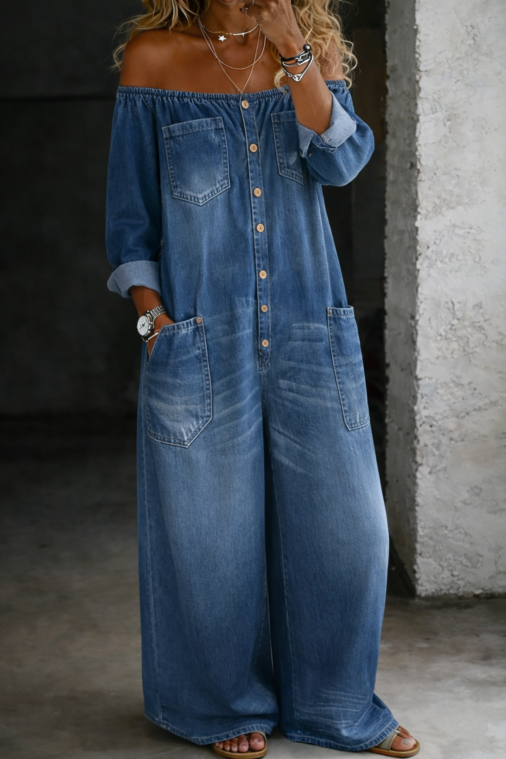 Elena | Off Shoulder Långärmad Jumpsuit