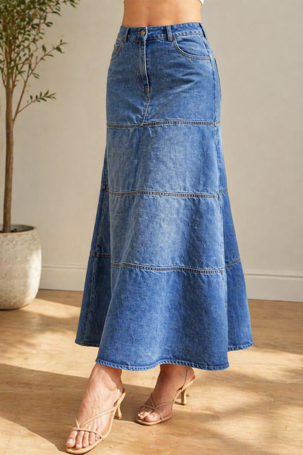 Mary | Mellemlang Denim Nederdel