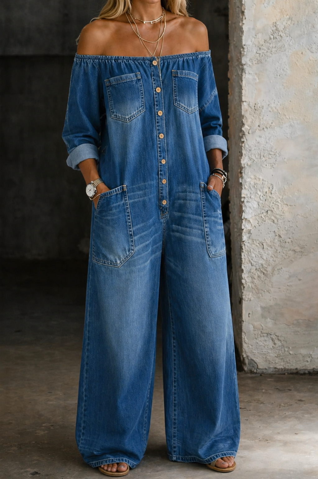 Elena | Off Shoulder Langærmet Jumpsuit