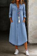 Helen | Casual Elegant Lang Denim Skjortekjole
