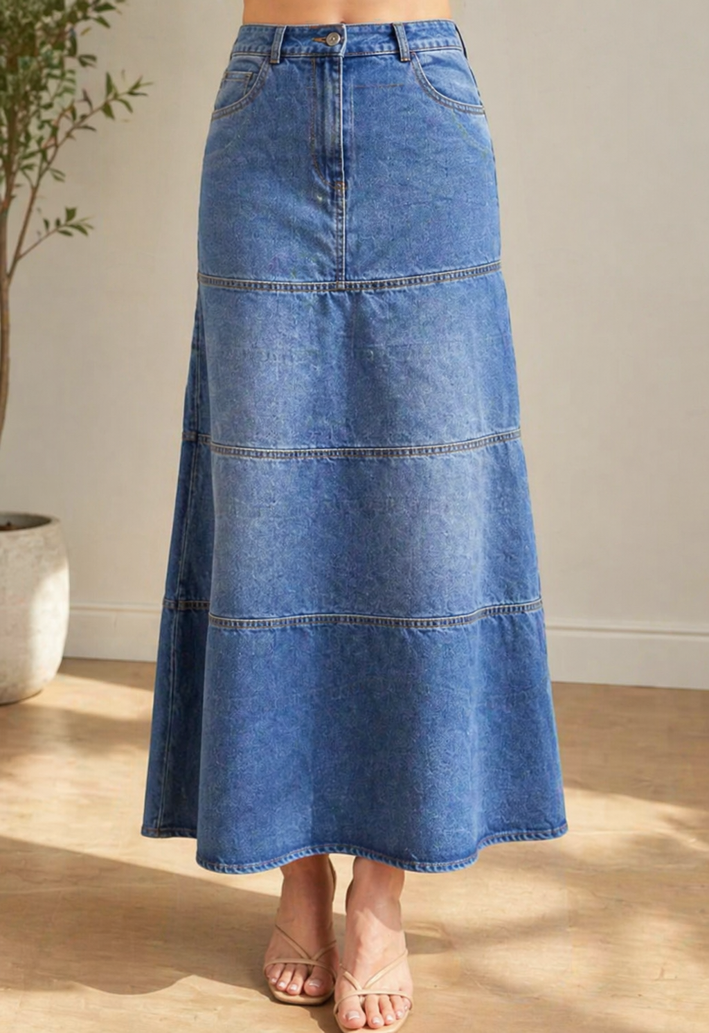 Mary | Mellemlang Denim Nederdel