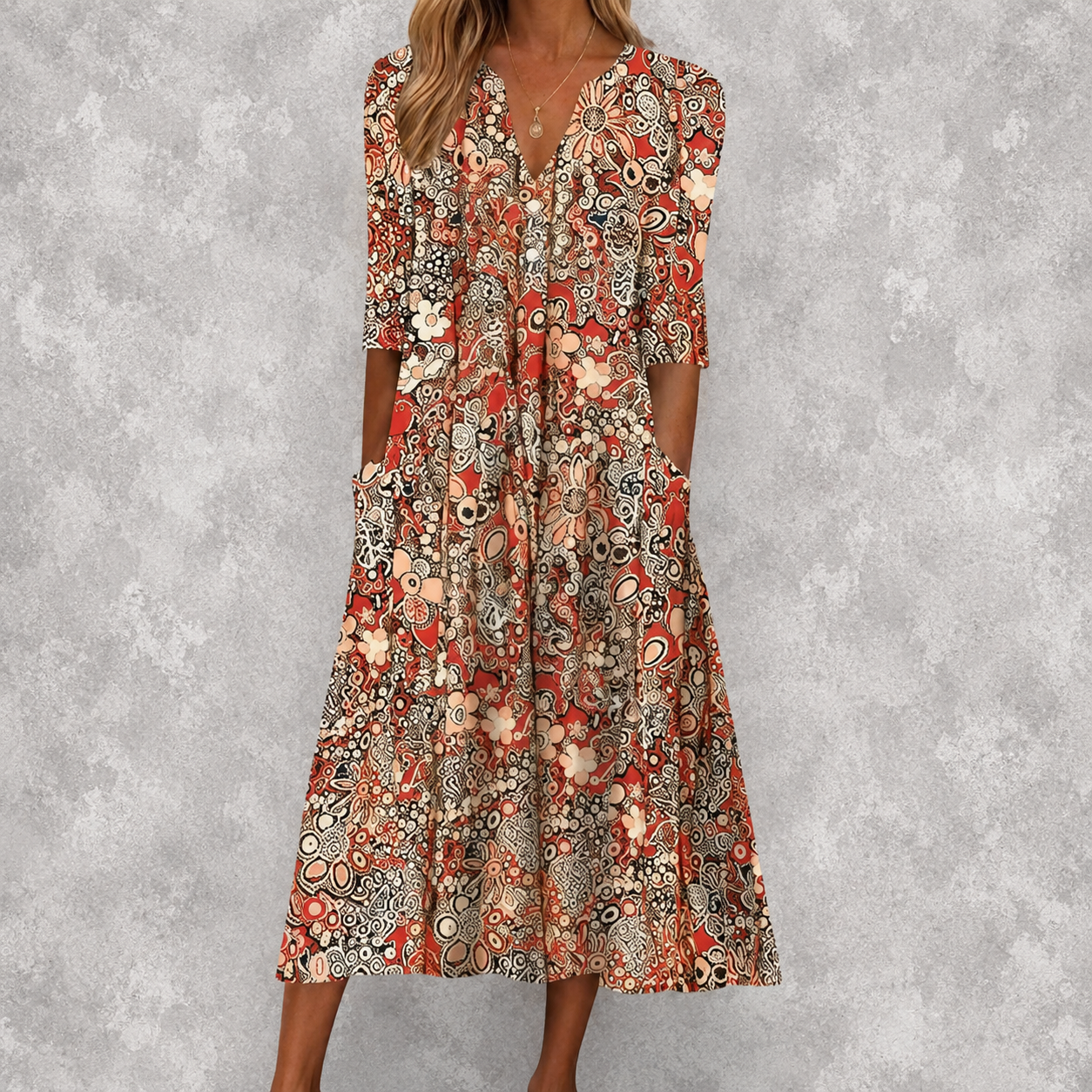 Evelyn | Elegant Midi Klänning Med Fickor