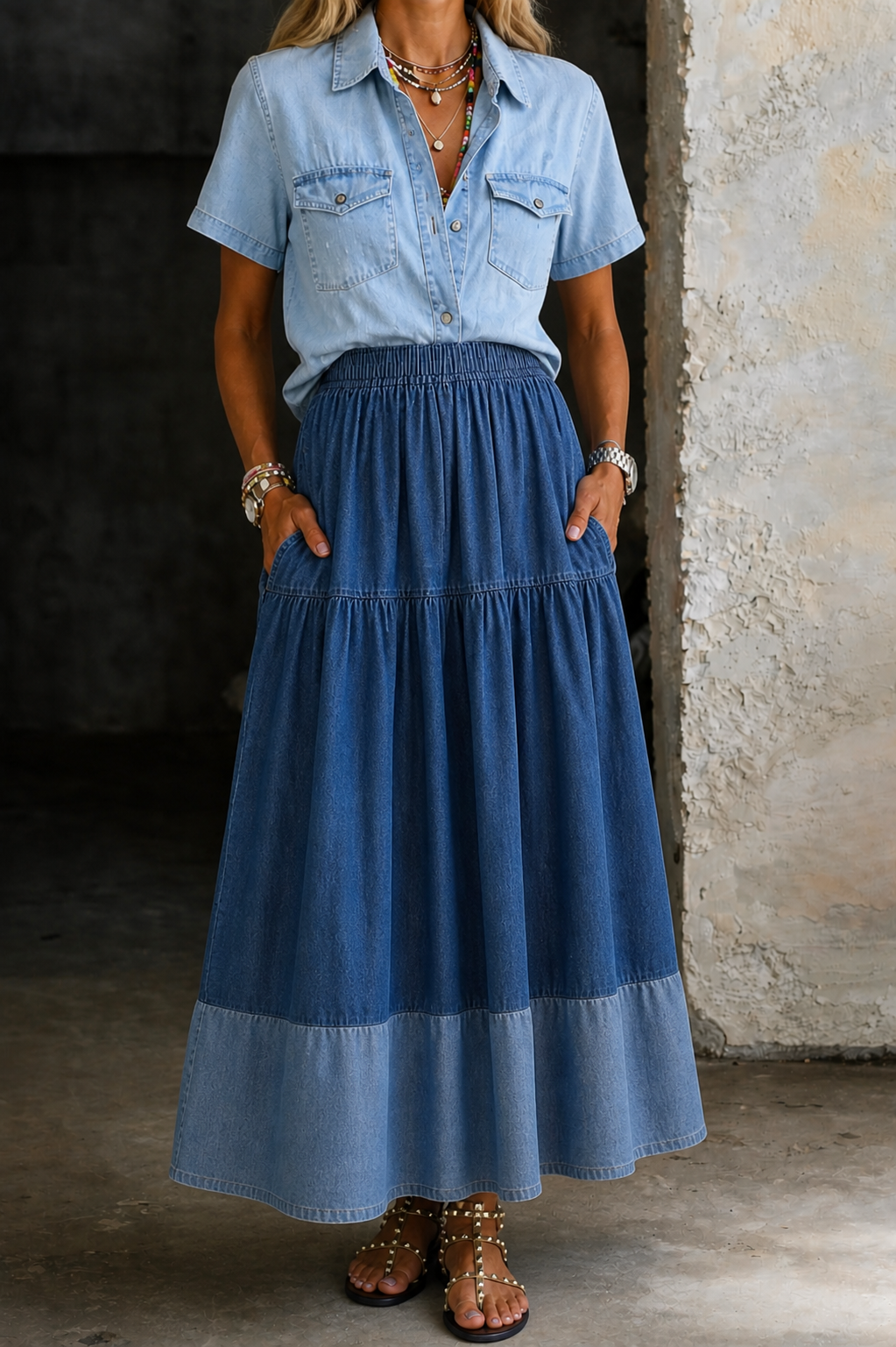 Sarah | Elastisk Midja Denim Kjol