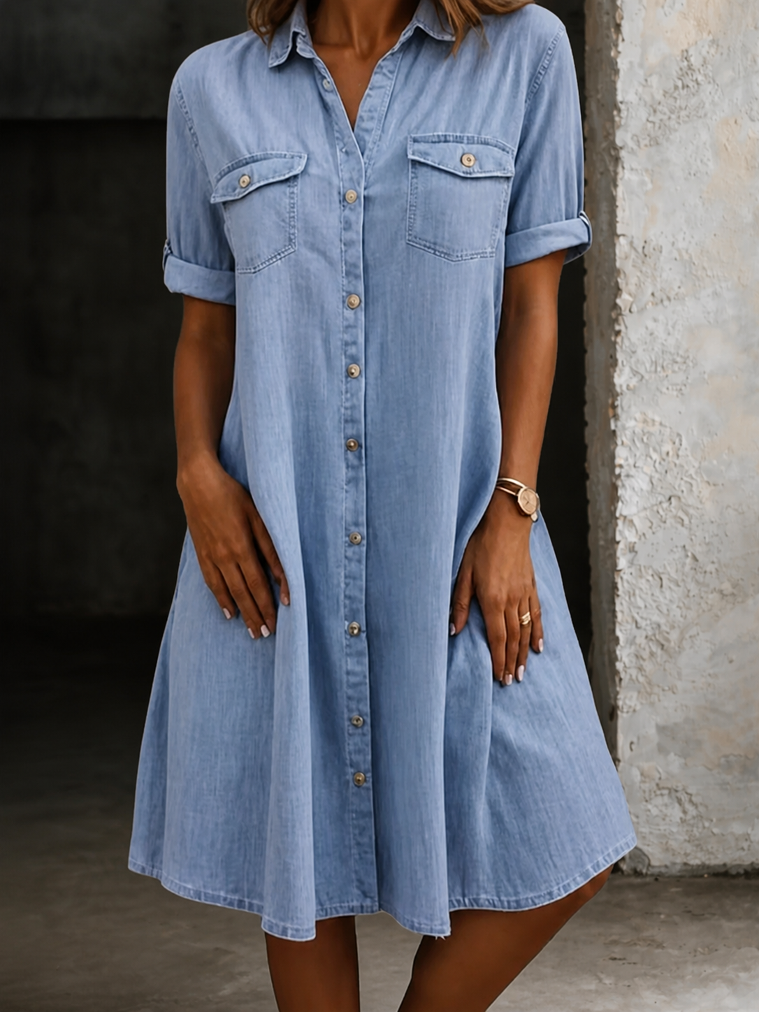 Patricia | Casual Denim Style Midi Kjole