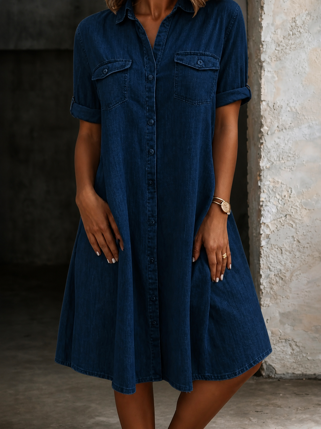 Patricia | Casual Denim Stil Midi Klänning