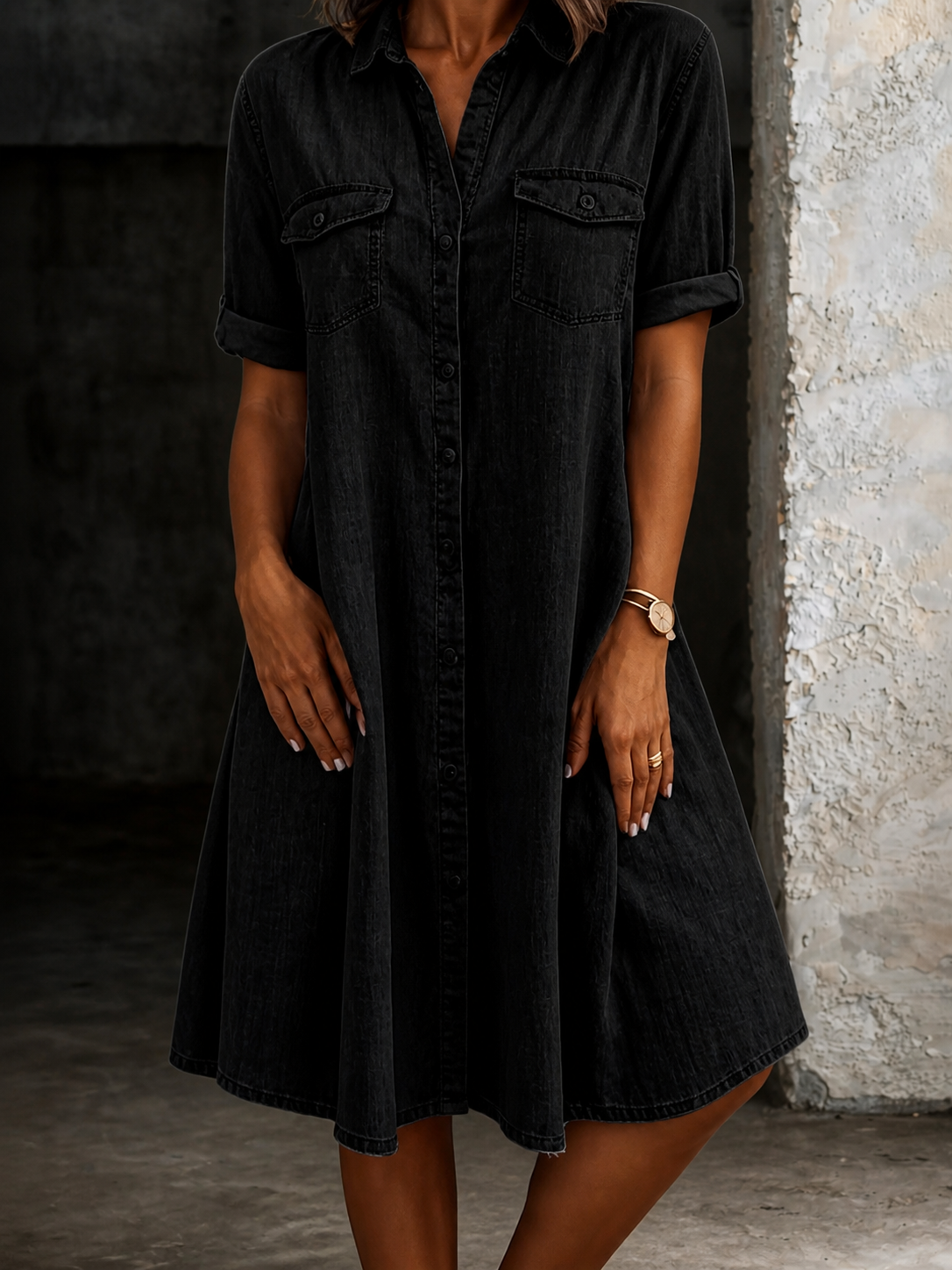 Patricia | Casual Denim Stil Midi Klänning