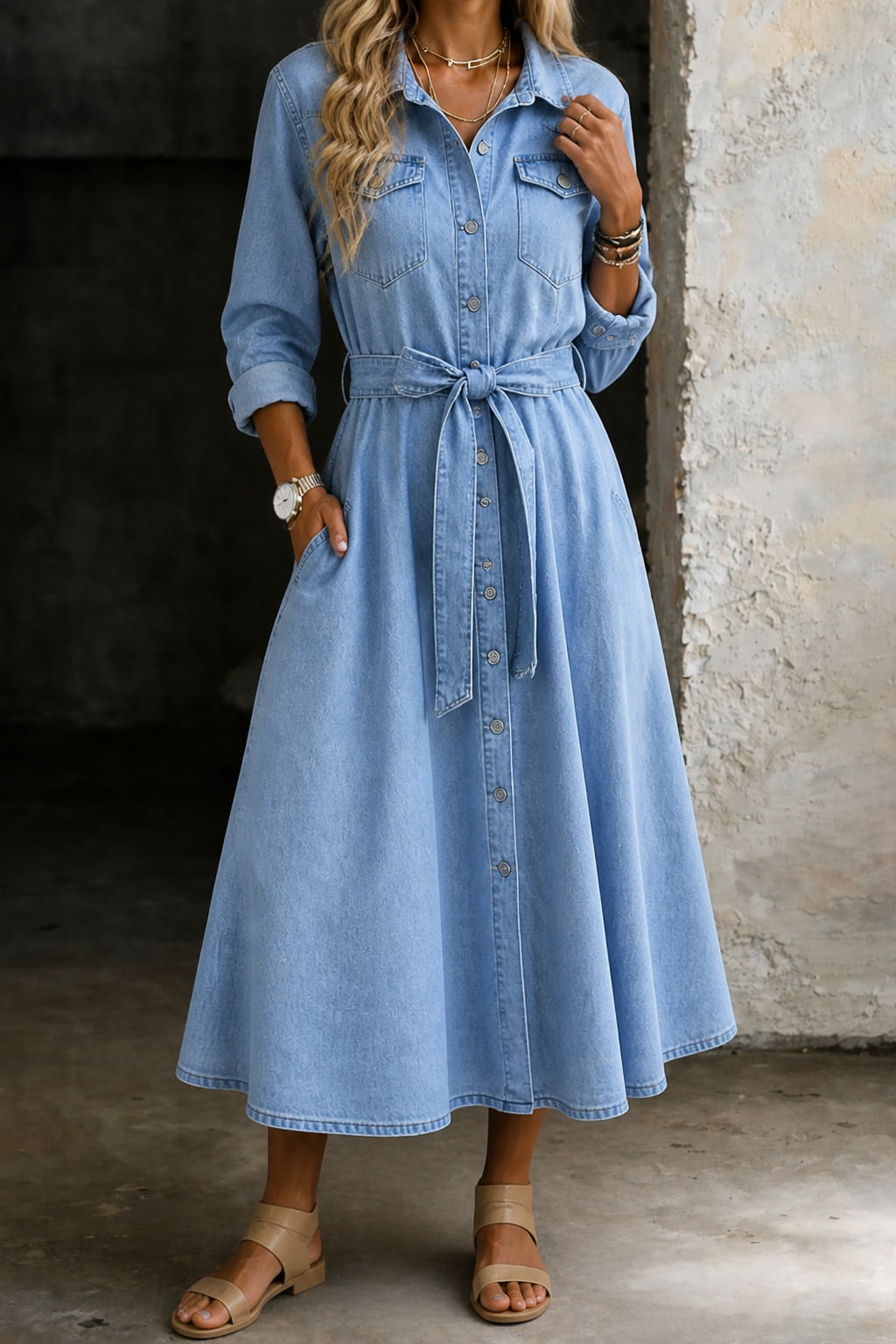 Luna | Långärmad Denim Klänning