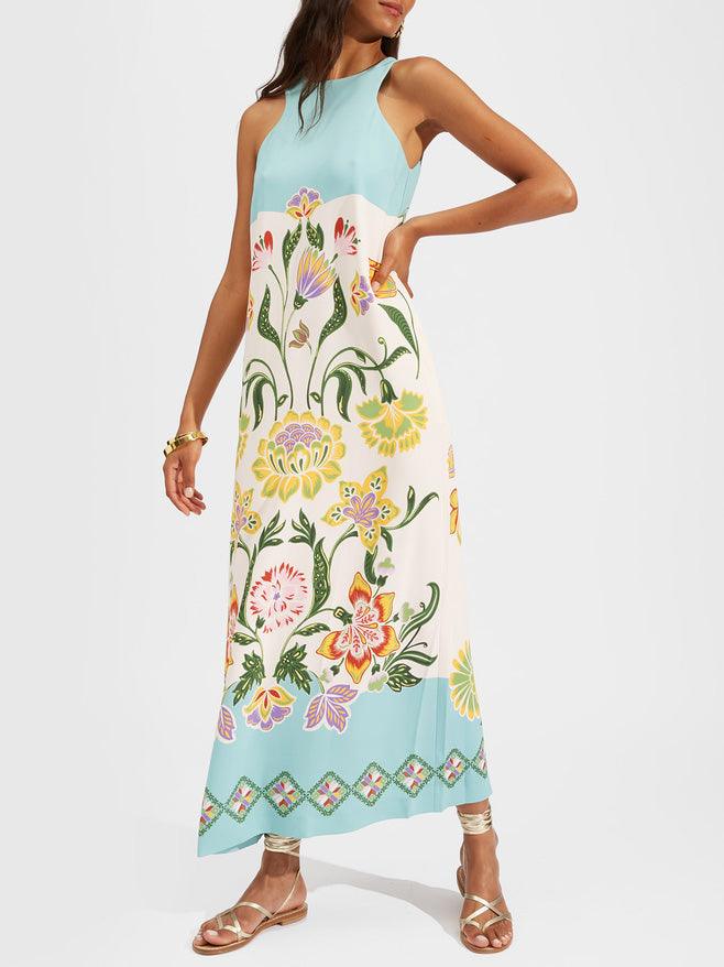 Ava | Resort Sunshine Floral Print Ærmeløs Midi Kjole
