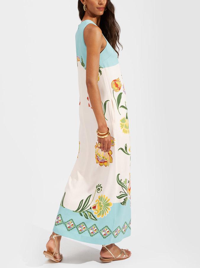 Ava | Resort Sunshine Floral Print Ærmeløs Midi Kjole