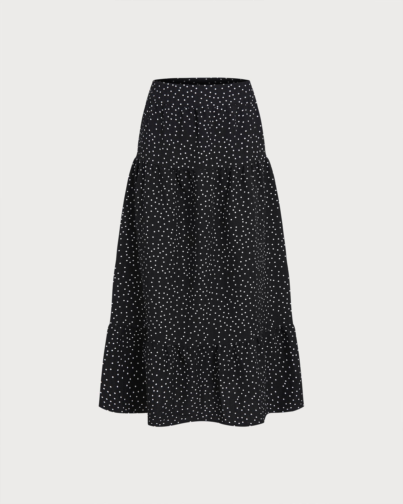 Svart Prickig Ruched Midi Kjol