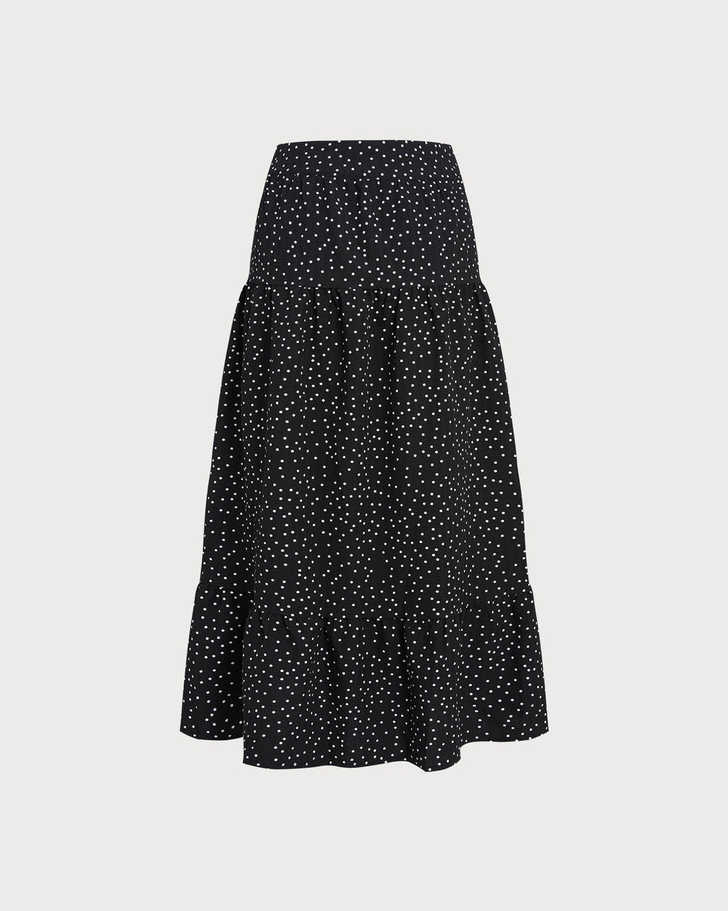 Svart Prickig Ruched Midi Kjol