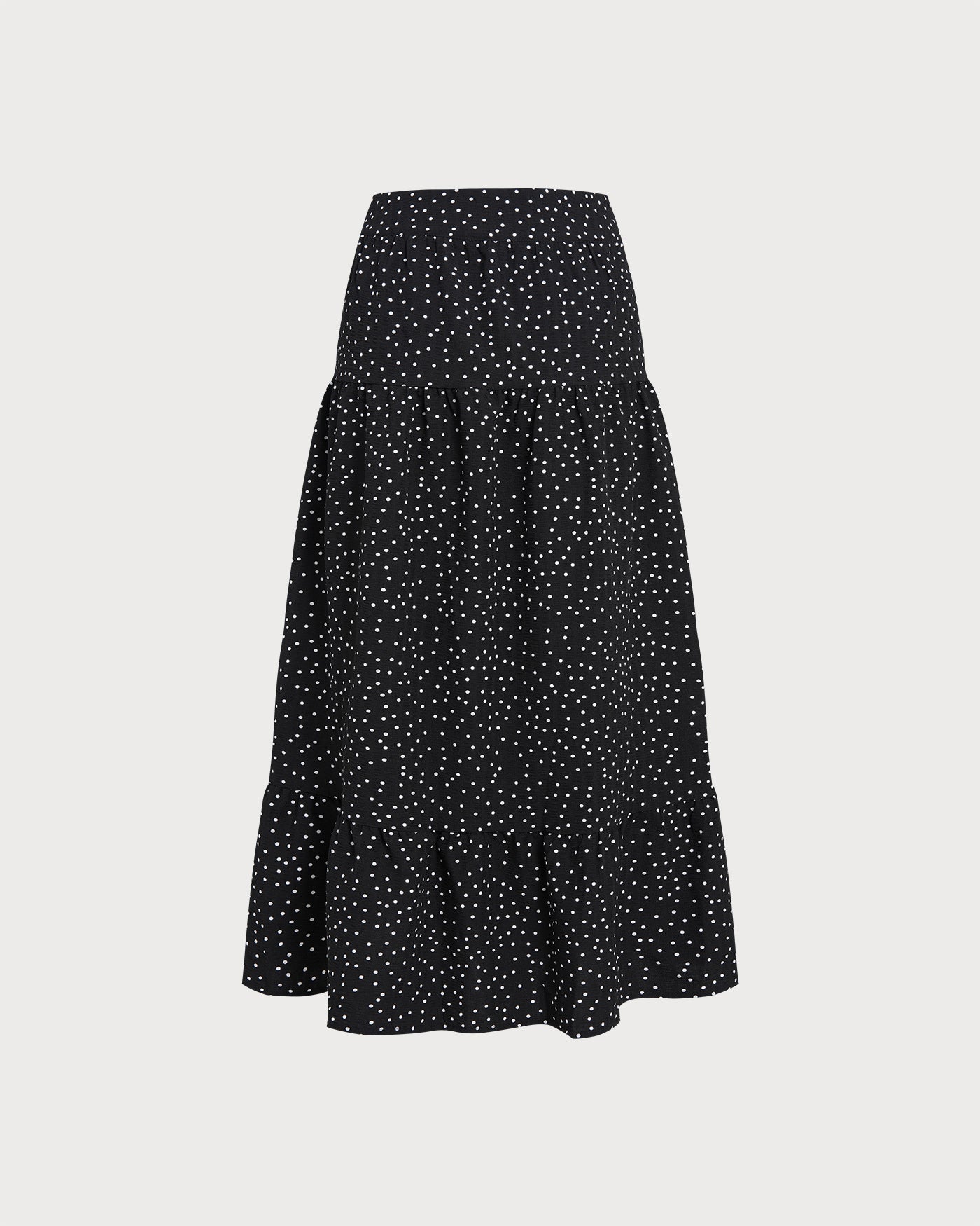 Svart Prickig Ruched Midi Kjol