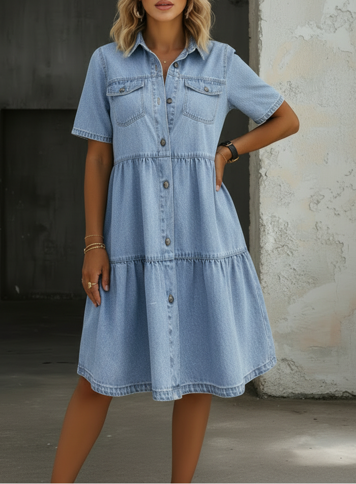 Sophia | Avslappnad Elegant Denim Klänning