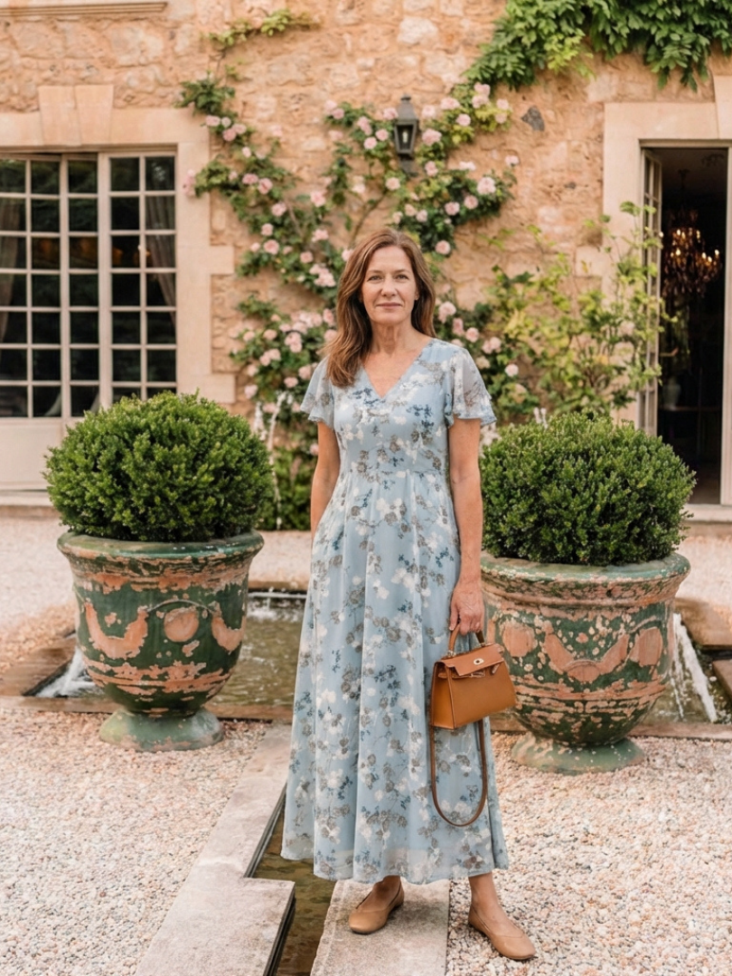 Ismeria | Blomster Chiffon Maxiklänning