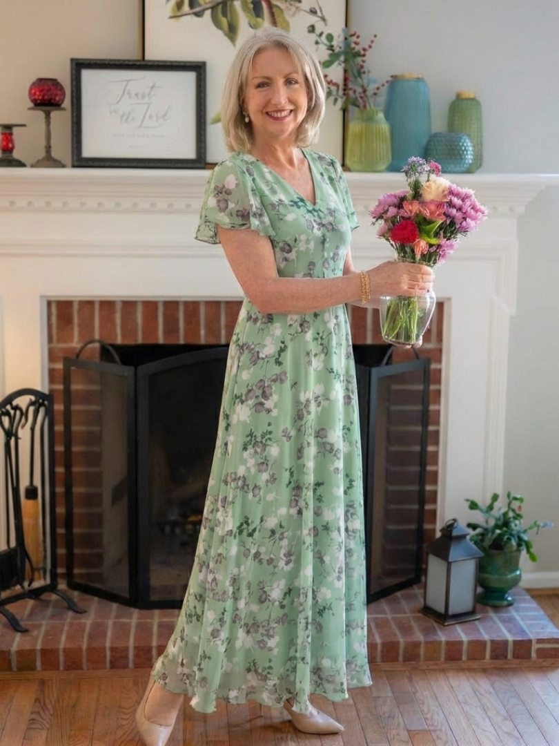 Ismeria | Blomster Chiffon Maxiklänning