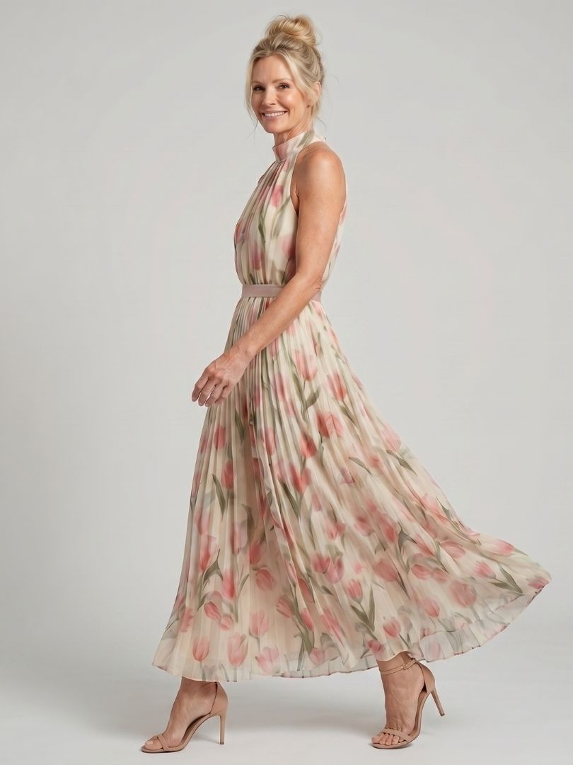 Aurelle™ Halterneck Blomster Midi Klänning