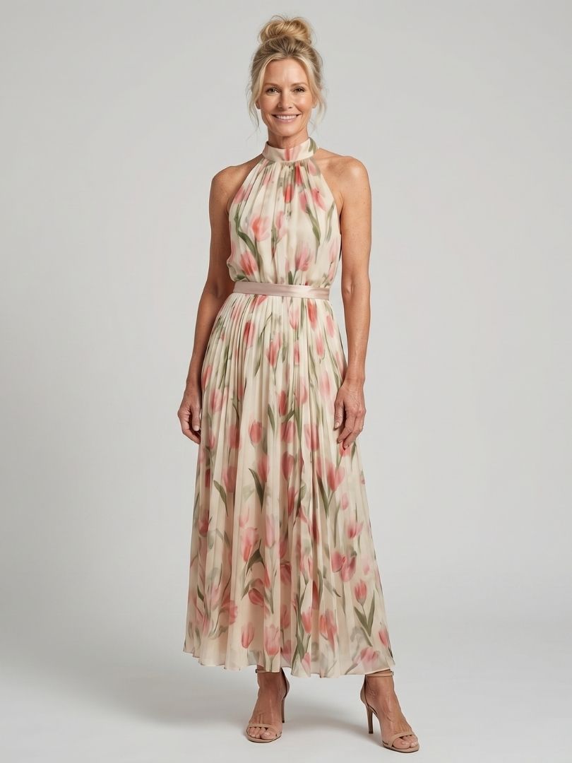 Aurelle™ Halterneck Blomster Midi Klänning