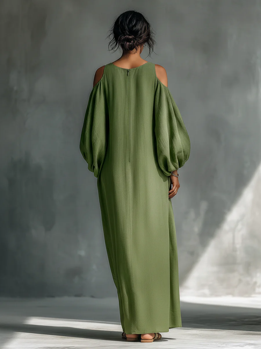 Anika | Grøn Off-Shoulder Puff Sleeve Maxi Kjole