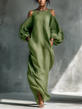 Anika | Grøn Off-Shoulder Puff Sleeve Maxi Kjole