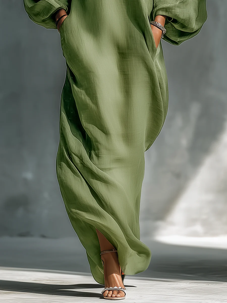 Anika | Grøn Off-Shoulder Puff Sleeve Maxi Kjole