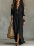 Alessia - Elegant Sort Maxi Kjole med Knapdetaljer" can be rewritten as:

"Alessia - Chic Black Maxi Dress with Button Details