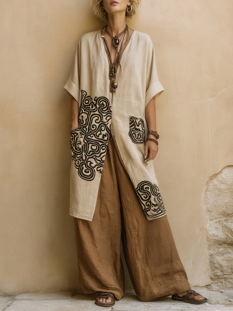 Sophie | Mørkegrå & Brun Tribal Print Tre-delt Sæt