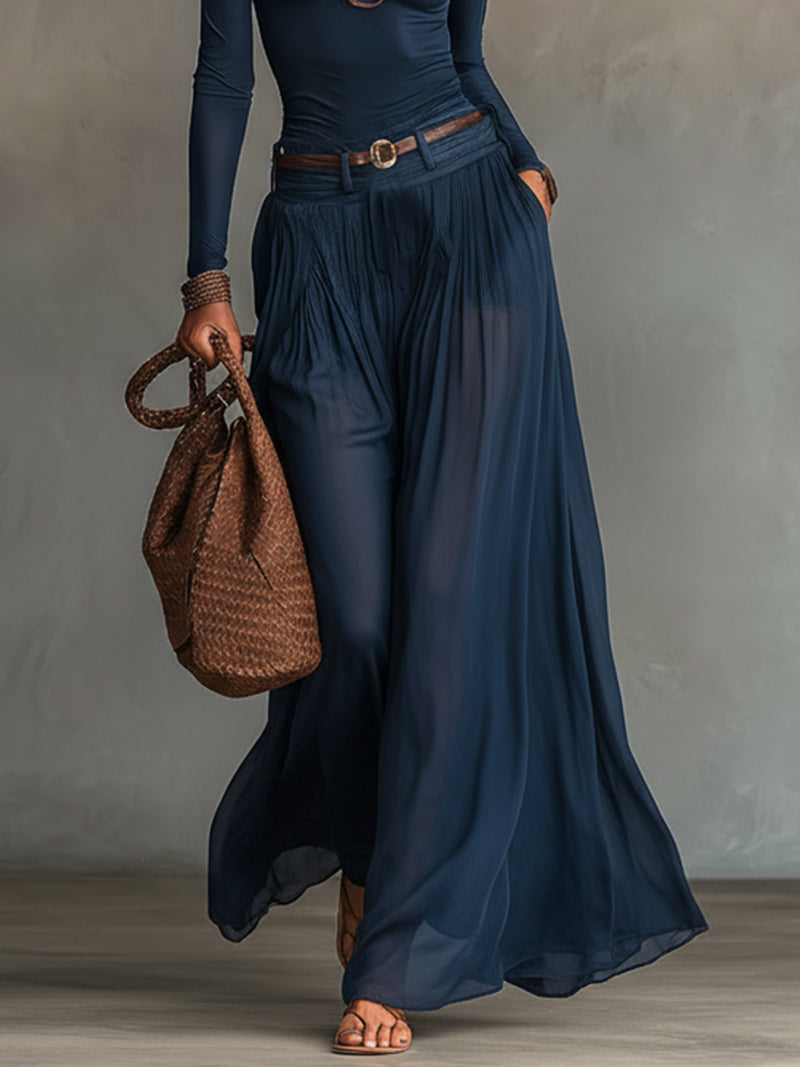 Lore | Marineblå One-shoulder Top Og Nederdel To-dels Sæt (+ Gratis Bælte)