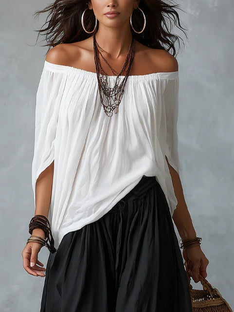 Vit Off-shoulder Top och Löst sittande Lanternbyxor Set