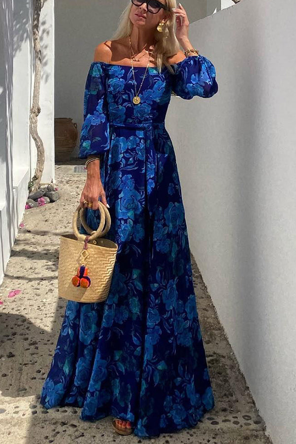 Luna™ | Lång klänning med blommönster och off-the-shoulder ärmar