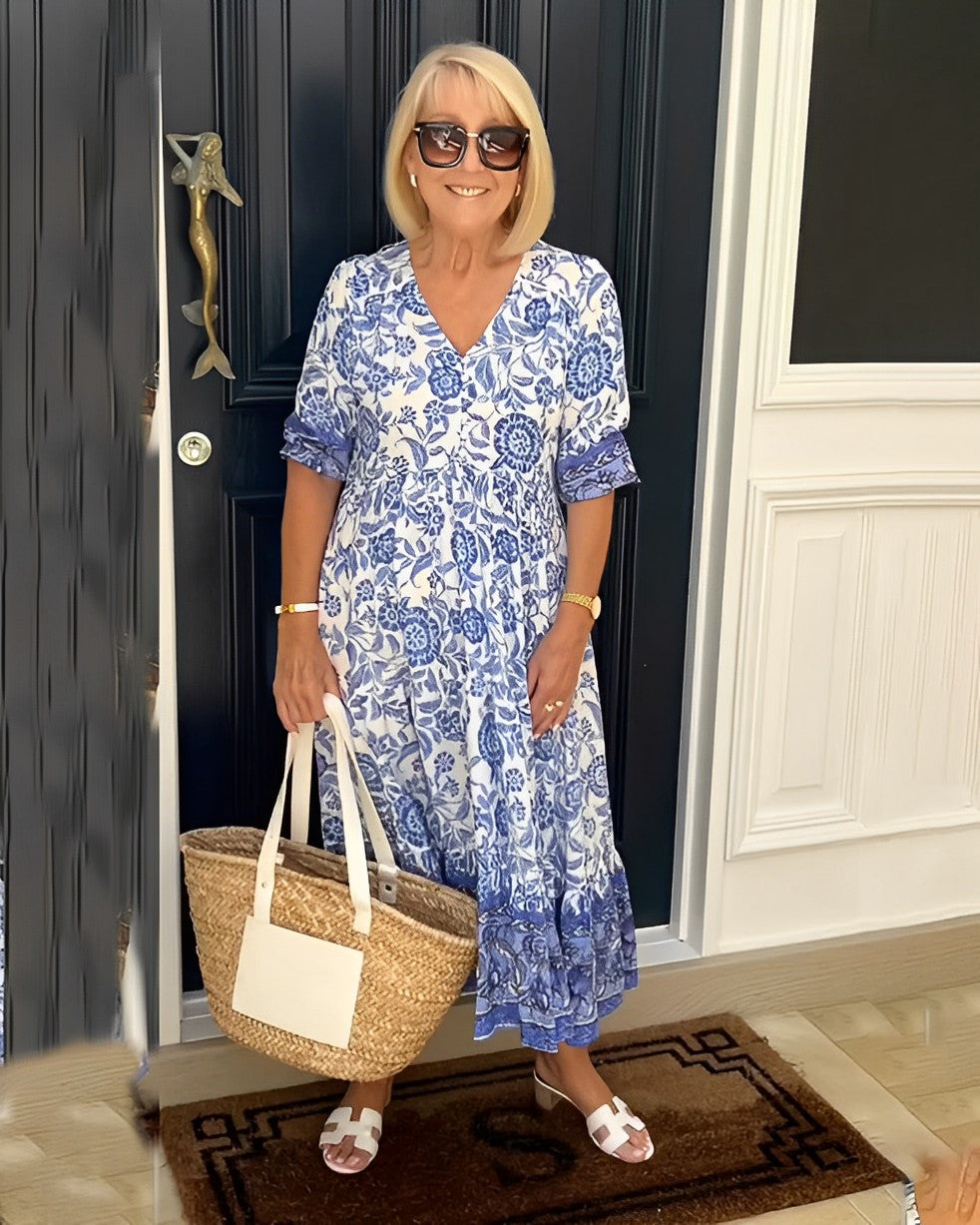 Ellie | Elegant V-hals Blomstret Kjole