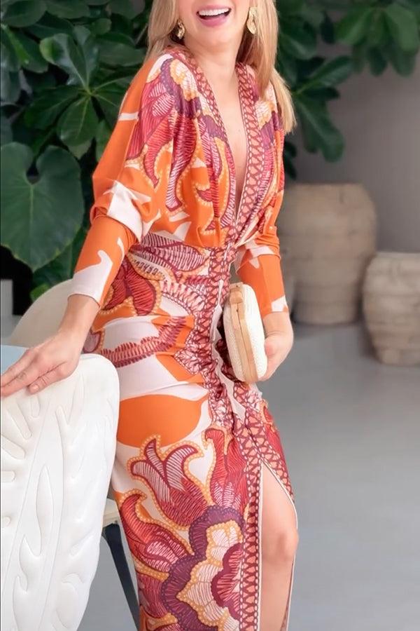 Eva | Sun Escape Unik Print Dolman Midi Kjole