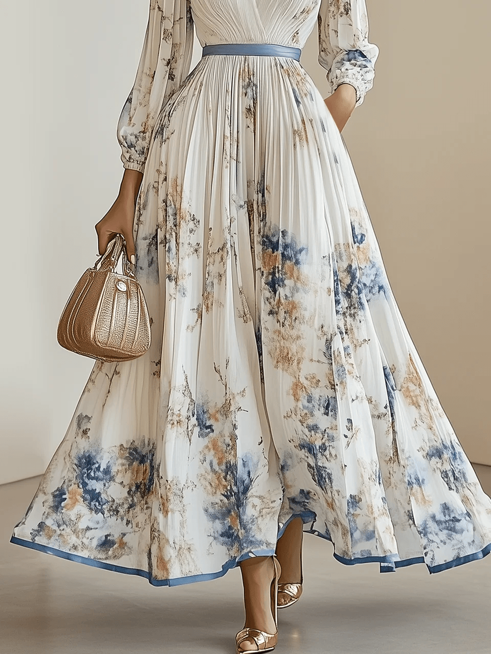 Amalia | Hvid Blomster Chiffon Ballonærme Maxi Kjole