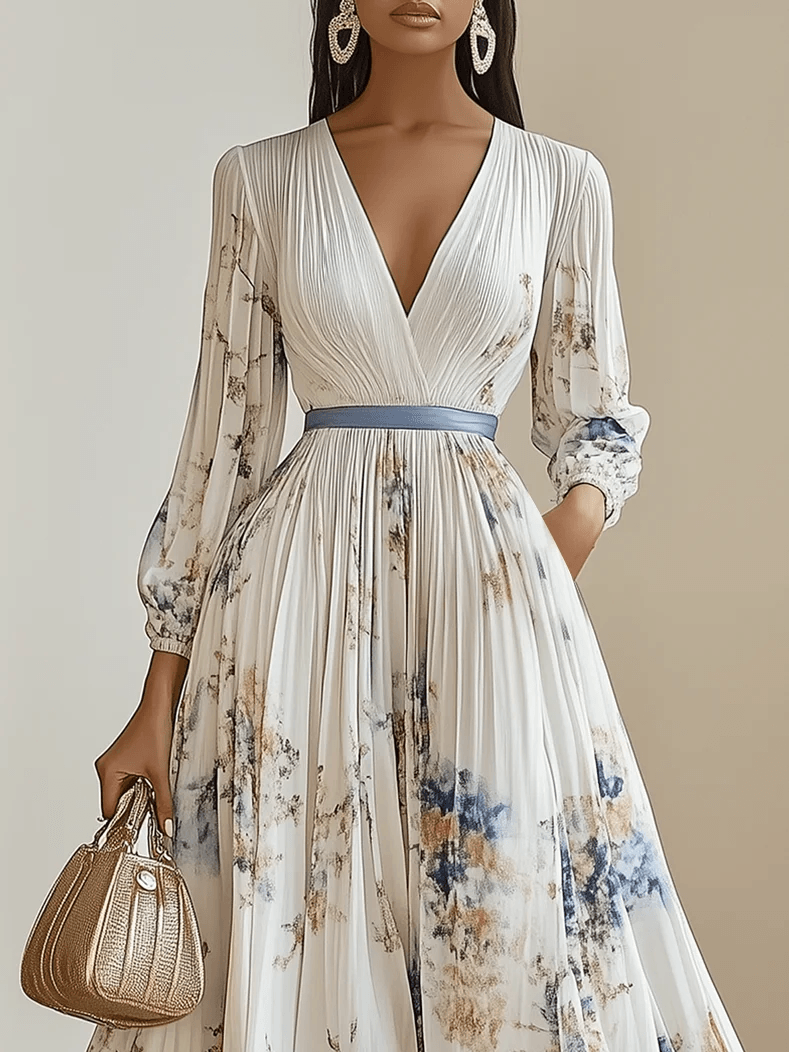 Amalia | Hvid Blomster Chiffon Ballonærme Maxi Kjole