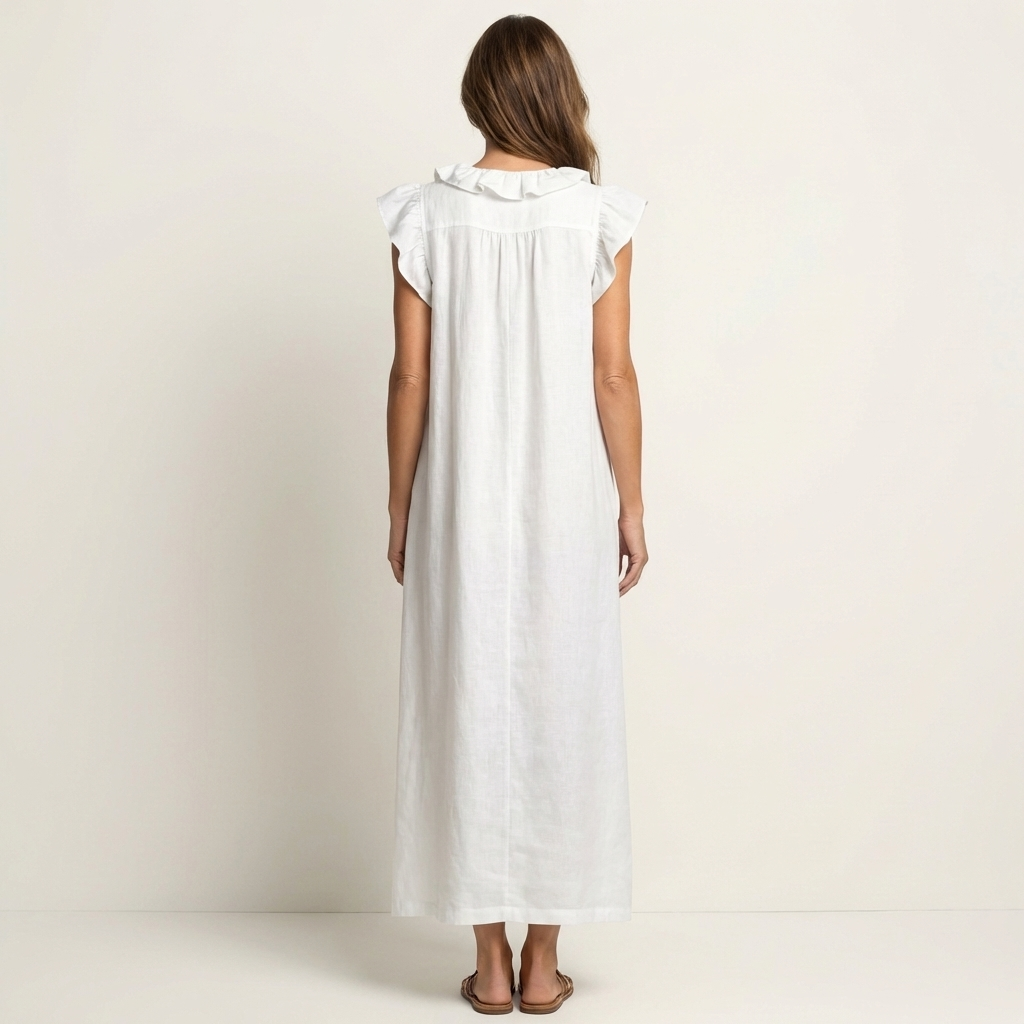 Josette | Volang V-ringad Linne Maxi Klänning