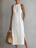 Jimena | Casual Broderet Mandarin Krave Midi Dress