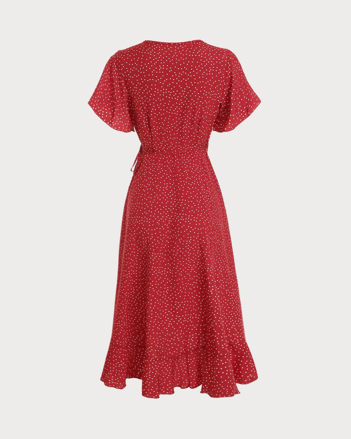 Polka Dot Volang Inslagen Klänning